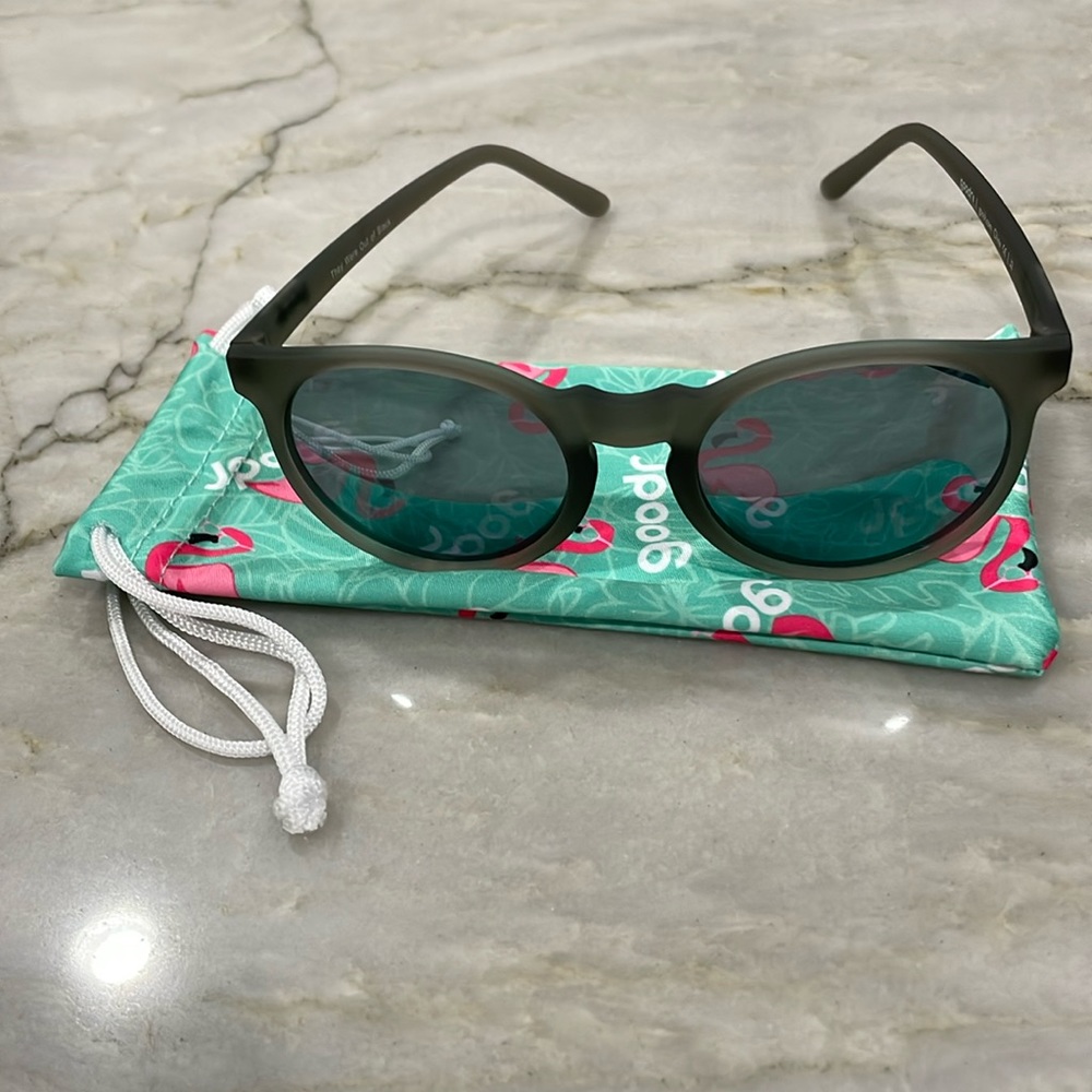 Goodr Reflective Gray Sunglasses w/ Flamingo Case